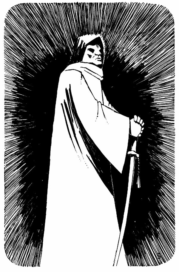 Line art of the Prince of Darkness holding a cane