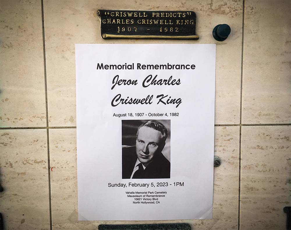 Poster for Criswell memorial. Photo by Edwin Canfield.