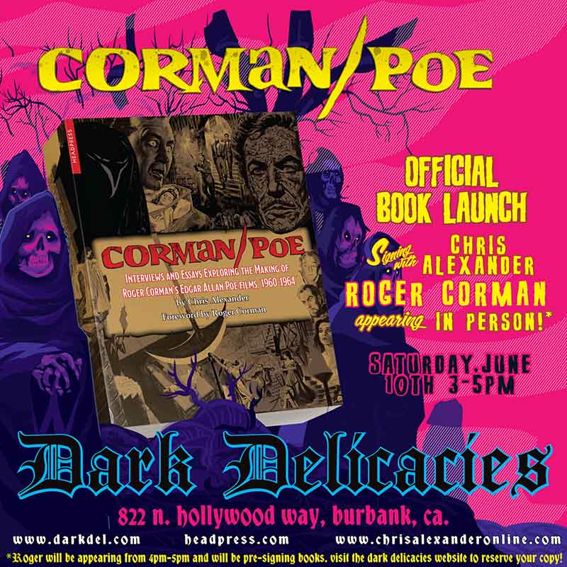 Corman Poe ad for launch event at Dark Delicacies, Burbank, LA.