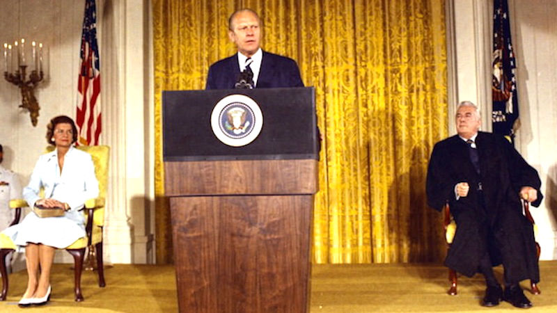 Gerald Ford speaking at podium