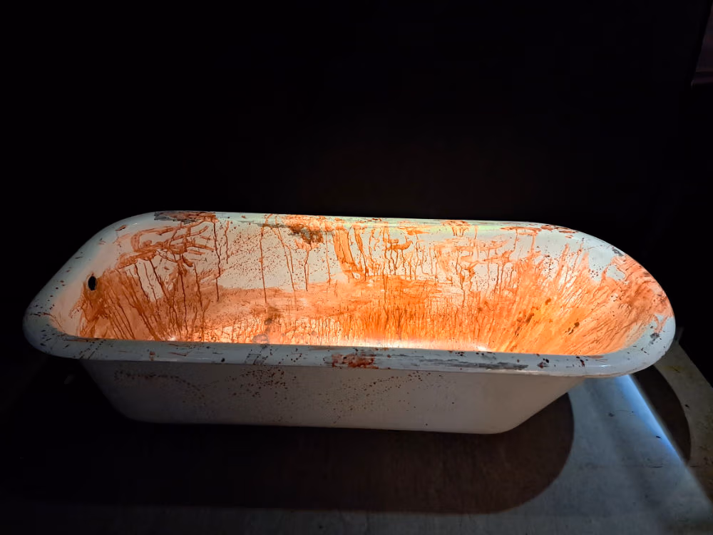 Bloody bathtub at the Serial Killer World Tour exhibition London.